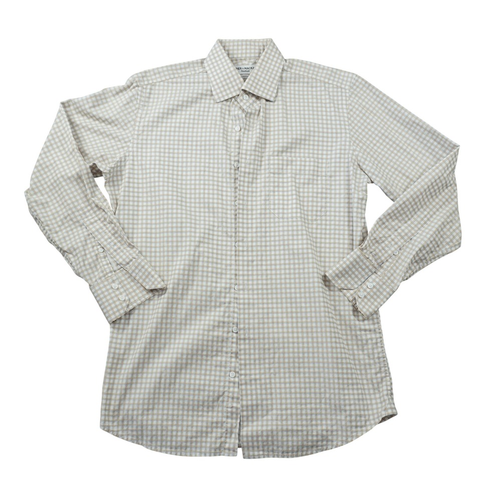 Spier & Mackay Handmade Custom Men Tan Check Cotton Long Sleeve Dress Shirt